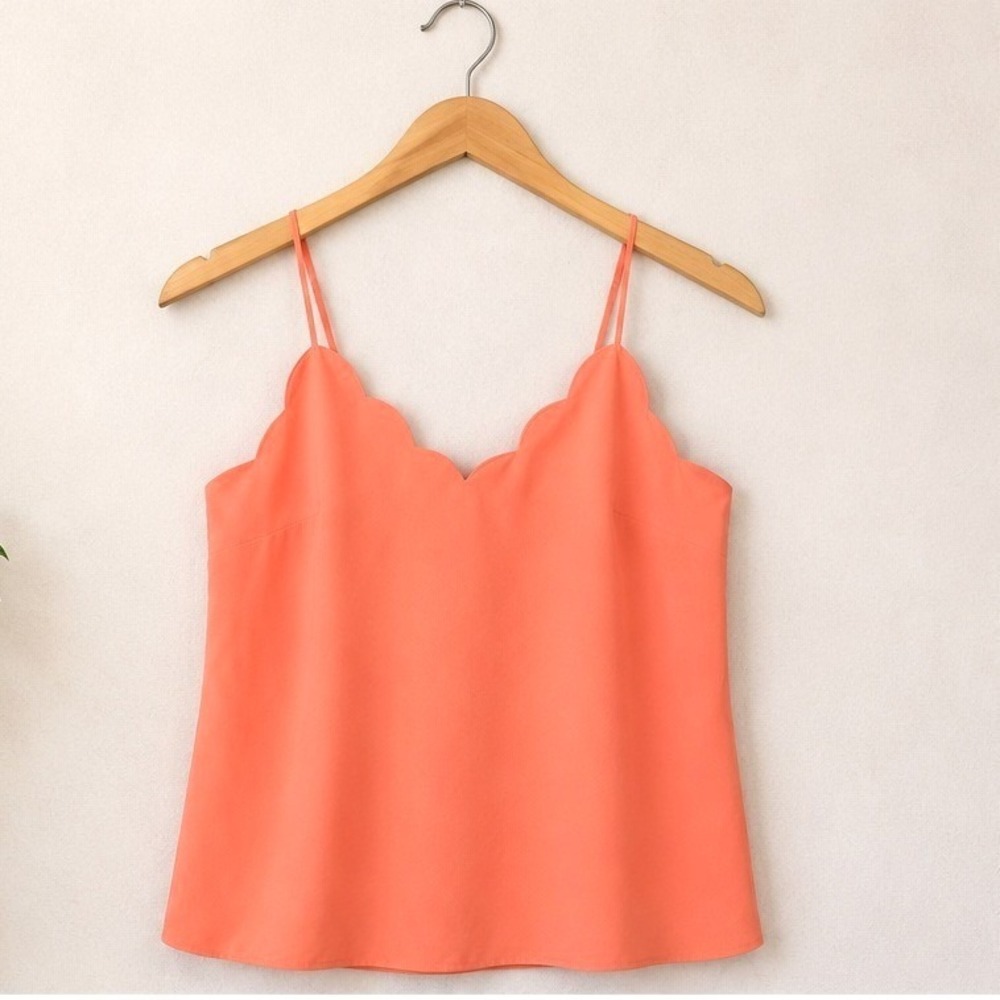J.Crew Scalloped Cami Tank Top Coral Peach Strappy Sleeveless Blouse Size 6 - Picture 2 of 6